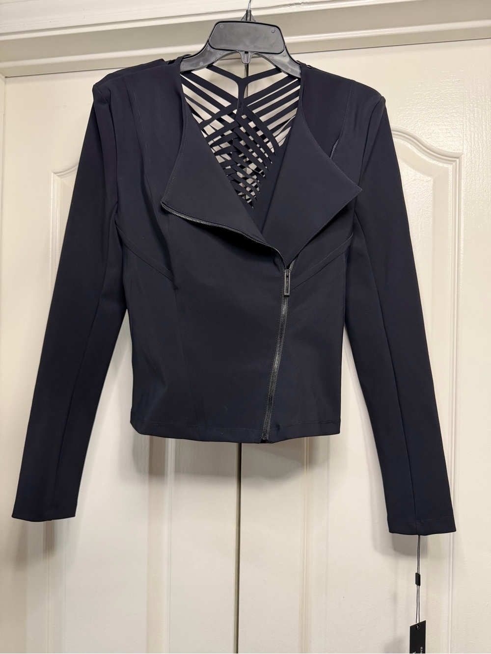 NWT Dion Lee x Carbon38 Asymmetric Moto Jacket Sz S Laser Cut Strappy Back